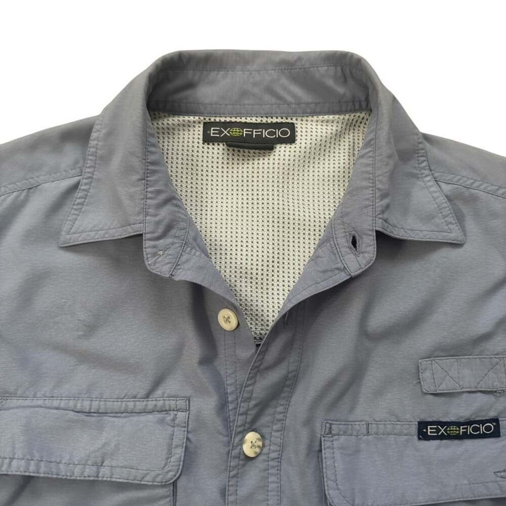 ExOfficio Men's L Slate Blue Long Sleeve Travel Fishing Shirt Vented Back Nylon - Picture 5 of 14